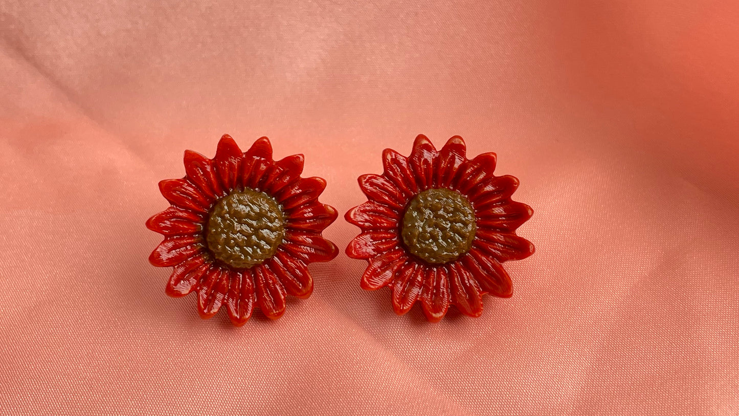 Dark red, golden yellow sunflowers