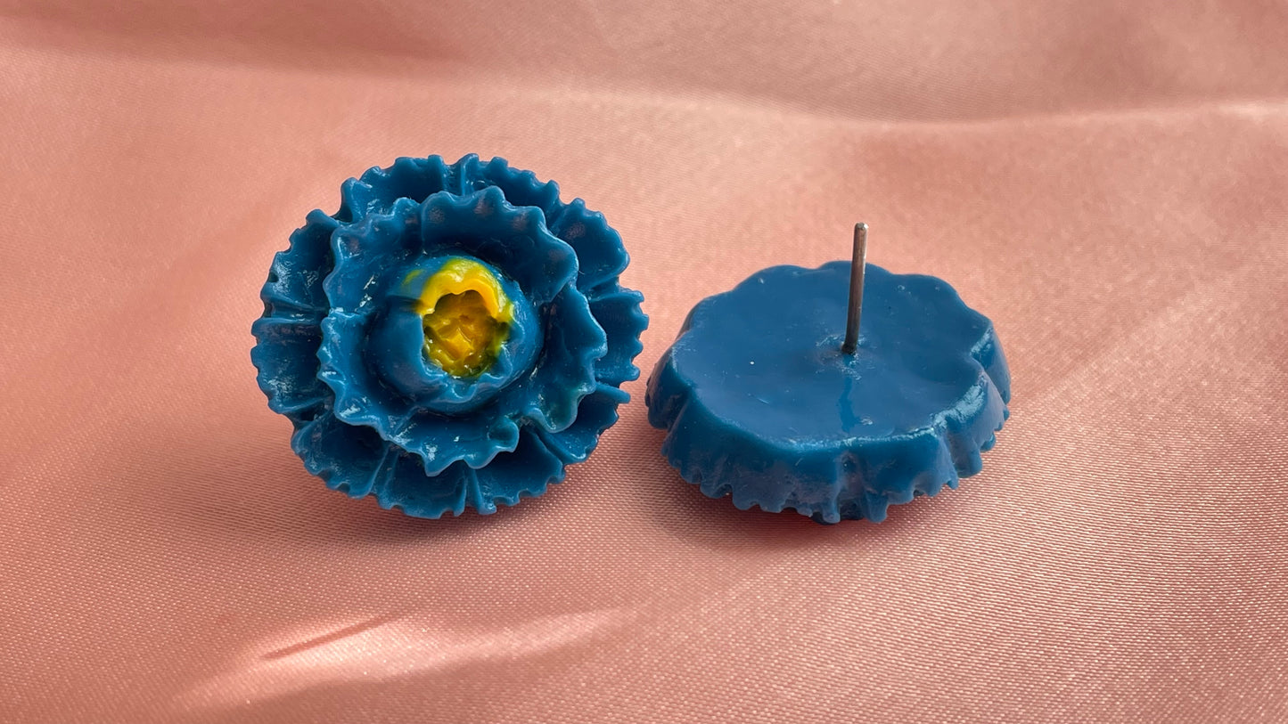 Red, blue, black, ivory flowers