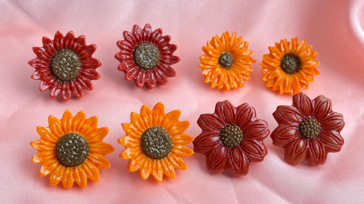 Dark red, golden yellow sunflowers